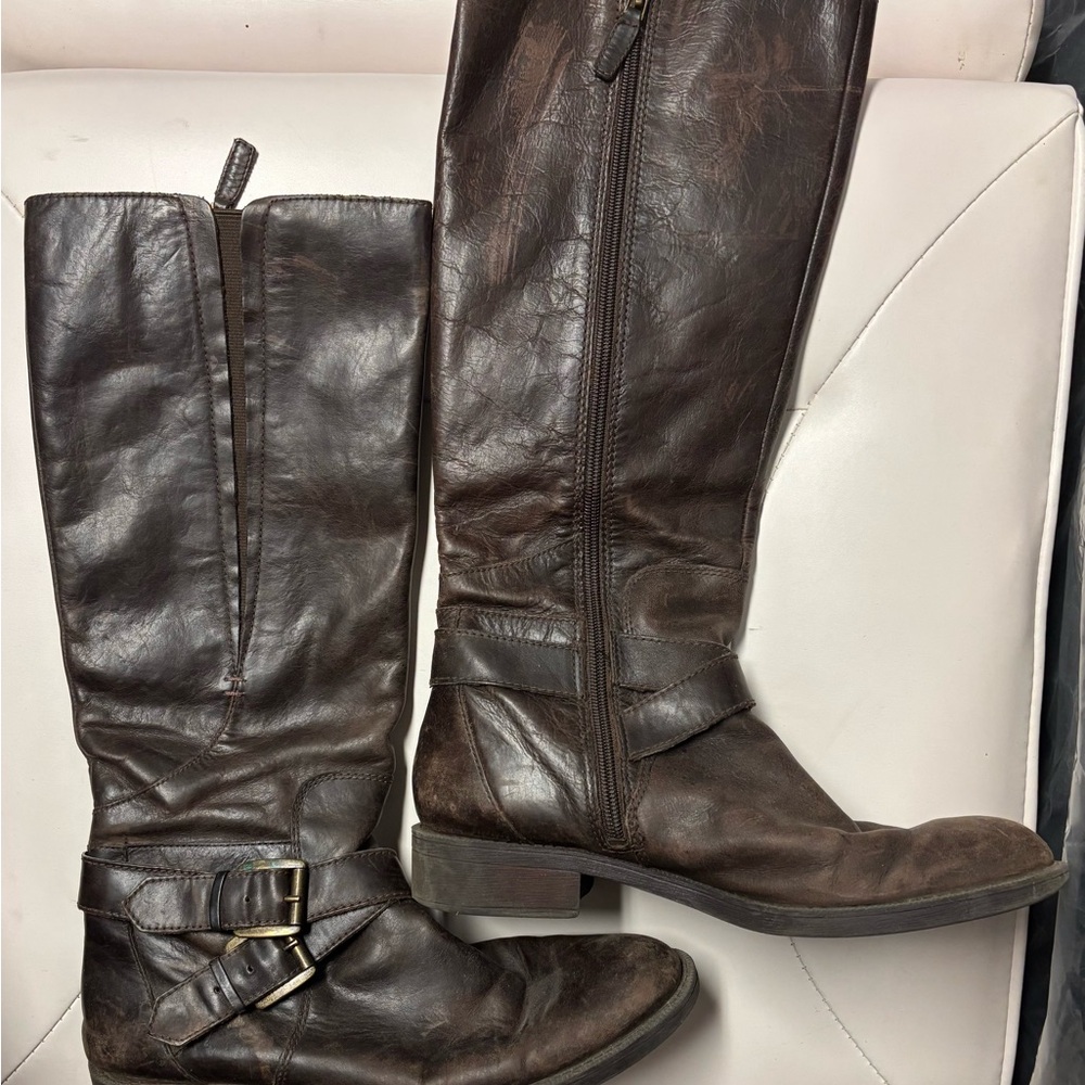 Brown Leather Enzo Angiolini Sporty Buckle Boots - Picture 2 of 4